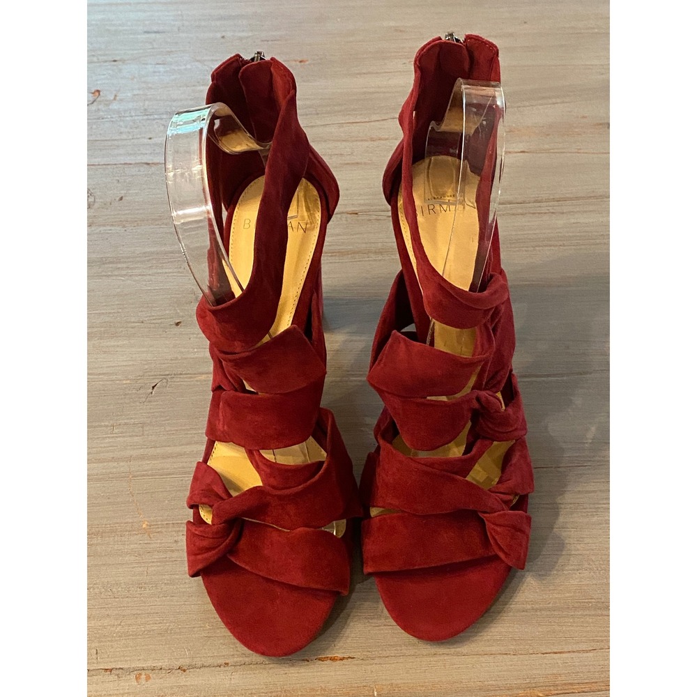 Designer Alexandre Birman Burgundy Suede Knotted Cage Block Heel Sandals 38.5
